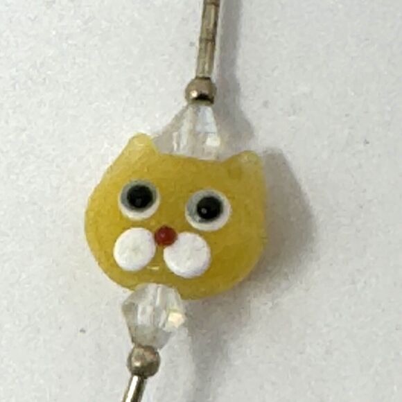 Glass Handmade Colorful Lamp Work Cat Face Necklace Sterling Beads 16” - Picture 5 of 5